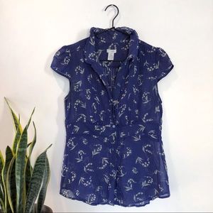 Anthropologie; Odille |  100% Silk Navy blouse